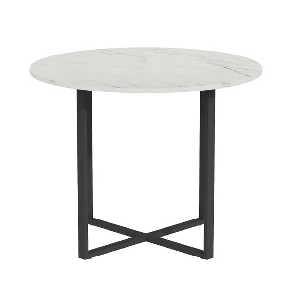 English Elm Round Marble Grain Dining Set for 4 with PU Leather Chairs and Metal Base White Marble W3875S00203