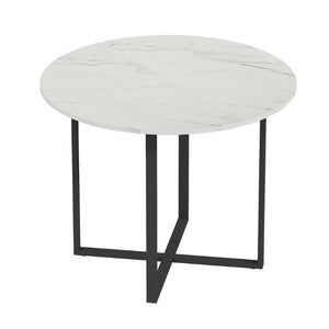 English Elm Round Marble Grain Dining Set for 4 with PU Leather Chairs and Metal Base Black, White Marble W3875S00204