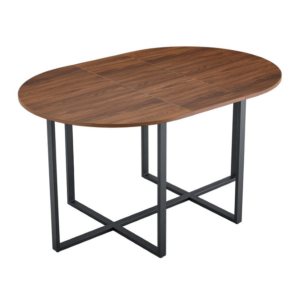 English Elm 6 Piece PU Leather Curved Chair Set with Oval Walnut Grain Table for Family Dining W3875S00207