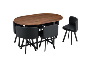 English Elm 6 Piece PU Leather Curved Chair Set with Oval Walnut Grain Table for Family Dining W3875S00207