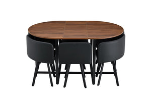 English Elm 6 Piece PU Leather Curved Chair Set with Oval Walnut Grain Table for Family Dining W3875S00207