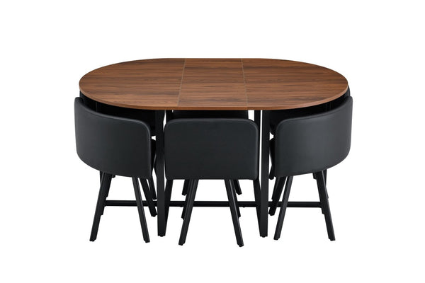 English Elm 6 Piece PU Leather Curved Chair Set with Oval Walnut Grain Table for Family Dining W3875S00207