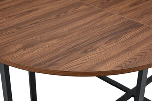 English Elm 6 Piece PU Leather Curved Chair Set with Oval Walnut Grain Table for Family Dining W3875S00207