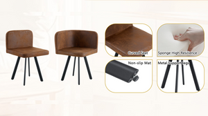 English Elm Brown Suede Six Person Dining Set with Marble Wood Grain Table and Metal Legs W3875S00208