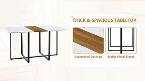 English Elm Brown Suede Six Person Dining Set with Marble Wood Grain Table and Metal Legs W3875S00208