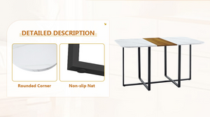English Elm Brown Suede Six Person Dining Set with Marble Wood Grain Table and Metal Legs W3875S00208