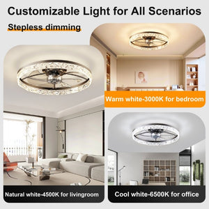 English Elm 23.6 Inch Flush Mount Ceiling Fan with LED Light Matte Black Smart App Remote Control W3886P506737