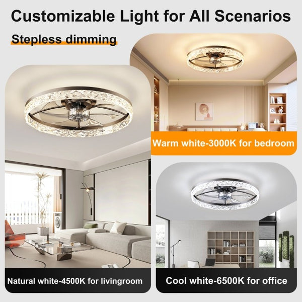 English Elm 23.6 Inch Flush Mount Ceiling Fan with LED Light Matte Black Smart App Remote Control W3886P506737