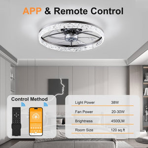 English Elm 23.6 Inch Flush Mount Ceiling Fan with LED Light Matte Black Smart App Remote Control W3886P506737