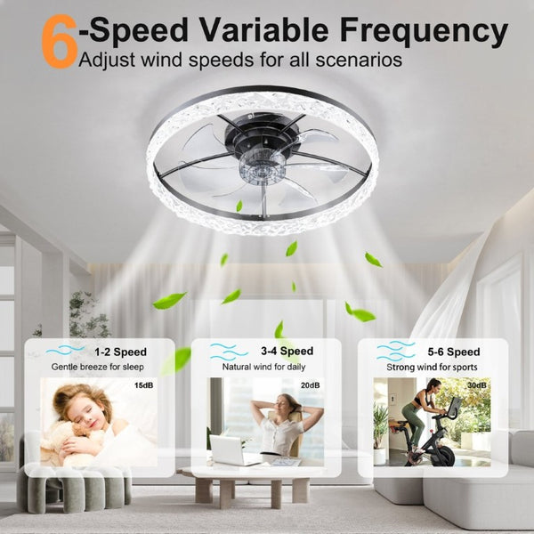 English Elm 23.6 Inch Flush Mount Ceiling Fan with LED Light Matte Black Smart App Remote Control W3886P506737