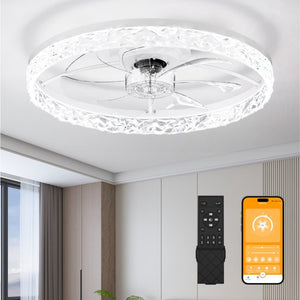 English Elm 23.6 Inch Compact Ceiling Fan with Dimmable LED Light App Control for Small Rooms W3886P506739