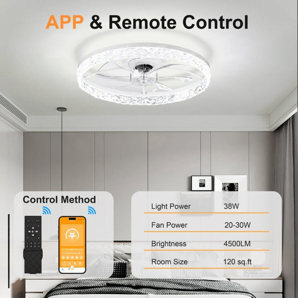 English Elm 23.6 Inch Compact Ceiling Fan with Dimmable LED Light App Control for Small Rooms W3886P506739