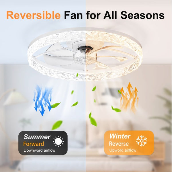 English Elm 23.6 Inch Compact Ceiling Fan with Dimmable LED Light App Control for Small Rooms W3886P506739