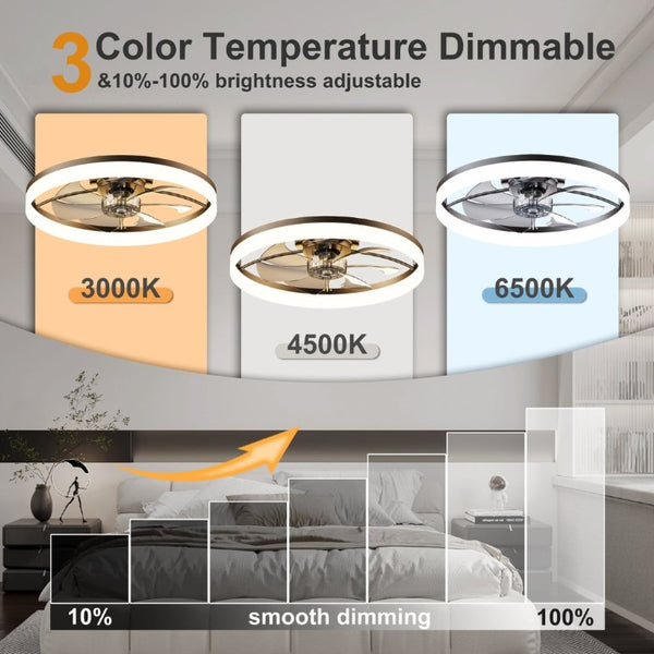 English Elm Ultra-Thin Matte Black Flush Mount Ceiling Fan with LED Dimming and App Speed Control W3886P506745