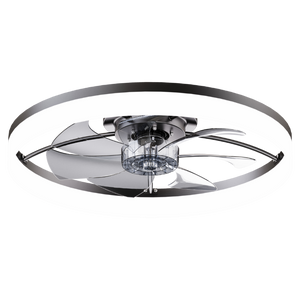 English Elm Ultra-Thin Matte Black Flush Mount Ceiling Fan with LED Dimming and App Speed Control W3886P506745