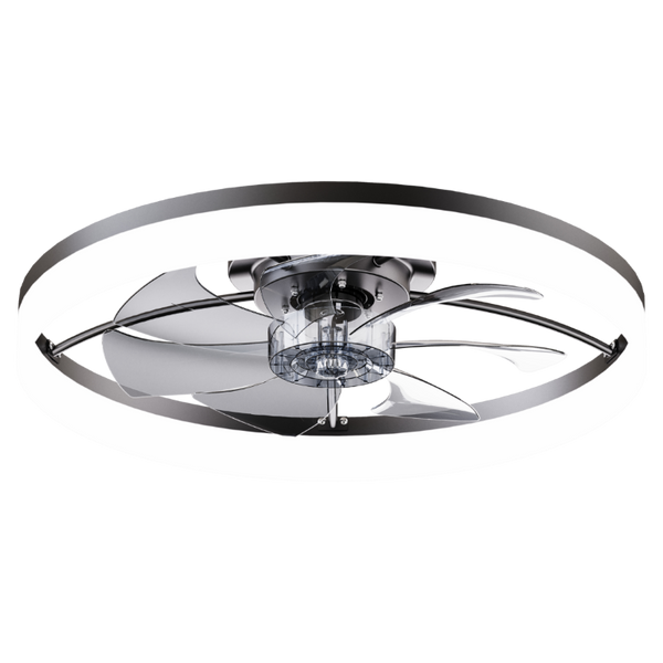 English Elm Ultra-Thin Matte Black Flush Mount Ceiling Fan with LED Dimming and App Speed Control W3886P506745