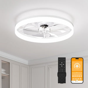 English Elm Ultra-Thin Flush Mount Ceiling Fan Smart App Remote Dimmable LED Light for Bedroom W3886P506750