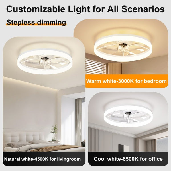 English Elm Ultra-Thin Flush Mount Ceiling Fan Smart App Remote Dimmable LED Light for Bedroom W3886P506750