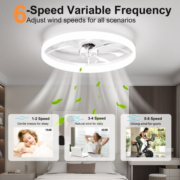 English Elm Ultra-Thin Flush Mount Ceiling Fan Smart App Remote Dimmable LED Light for Bedroom W3886P506750