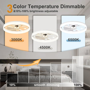 English Elm Ultra-Thin Flush Mount Ceiling Fan Smart App Remote Dimmable LED Light for Bedroom W3886P506750
