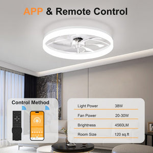 English Elm Ultra-Thin Flush Mount Ceiling Fan Smart App Remote Dimmable LED Light for Bedroom W3886P506750