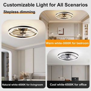 English Elm 23.6 Inch Compact Ceiling Fan with Dimmable LED Light Quiet DC Motor App Remote Black W3886P506761