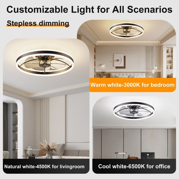 English Elm 23.6 Inch Compact Ceiling Fan with Dimmable LED Light Quiet DC Motor App Remote Black W3886P506761