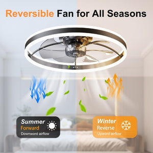 English Elm 23.6 Inch Compact Ceiling Fan with Dimmable LED Light Quiet DC Motor App Remote Black W3886P506761