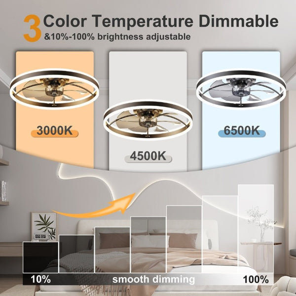 English Elm 23.6 Inch Compact Ceiling Fan with Dimmable LED Light Quiet DC Motor App Remote Black W3886P506761