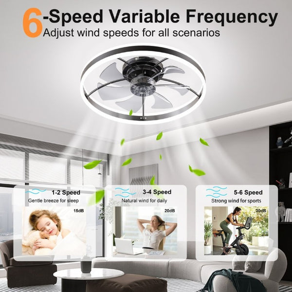 English Elm 23.6 Inch Compact Ceiling Fan with Dimmable LED Light Quiet DC Motor App Remote Black W3886P506761