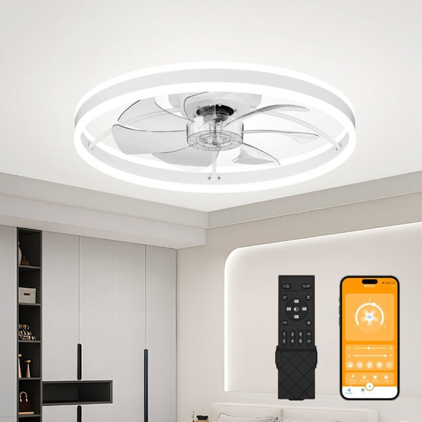 English Elm 23.6 Inch Compact Ceiling Fan with Dimmable LED Light Quiet DC Motor App Remote White W3886P506763