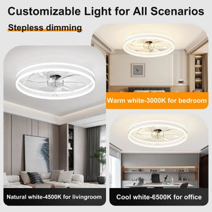 English Elm 23.6 Inch Compact Ceiling Fan with Dimmable LED Light Quiet DC Motor App Remote White W3886P506763