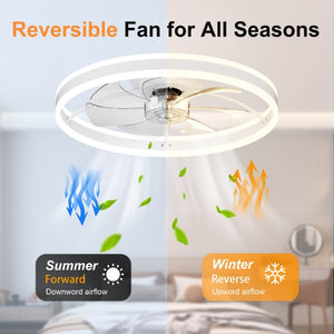 English Elm 23.6 Inch Compact Ceiling Fan with Dimmable LED Light Quiet DC Motor App Remote White W3886P506763