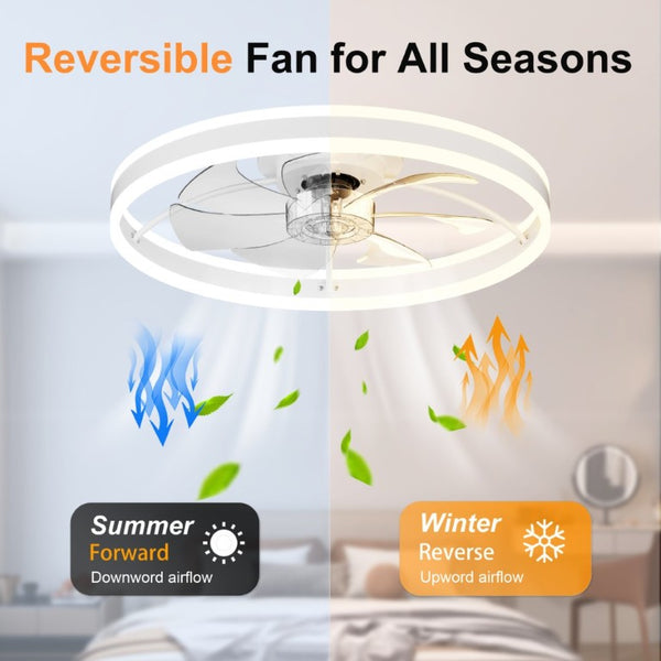 English Elm 23.6 Inch Compact Ceiling Fan with Dimmable LED Light Quiet DC Motor App Remote White W3886P506763