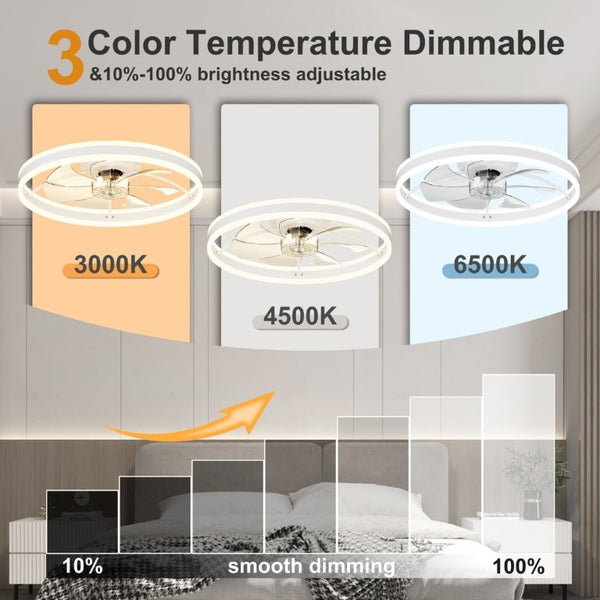 English Elm 23.6 Inch Compact Ceiling Fan with Dimmable LED Light Quiet DC Motor App Remote White W3886P506763