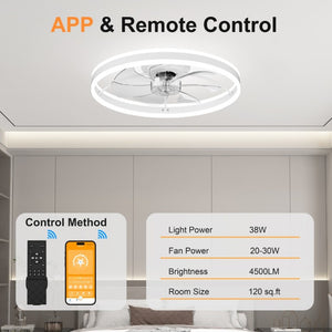 English Elm 23.6 Inch Compact Ceiling Fan with Dimmable LED Light Quiet DC Motor App Remote White W3886P506763