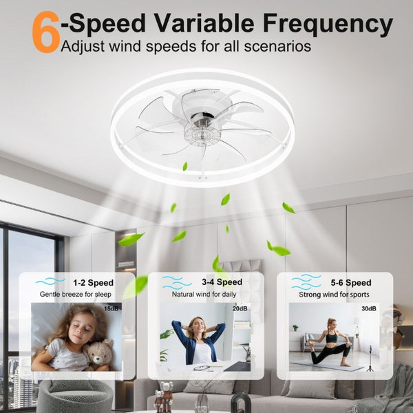 English Elm 23.6 Inch Compact Ceiling Fan with Dimmable LED Light Quiet DC Motor App Remote White W3886P506763