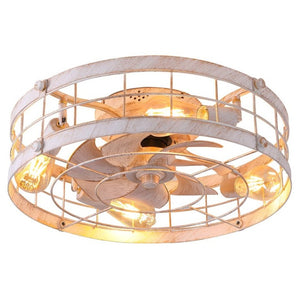 English Elm 20.1 Inch Farmhouse Flush Mount Ceiling Fan Dimmable LED Metal Cage Low Profile White W3886P506773