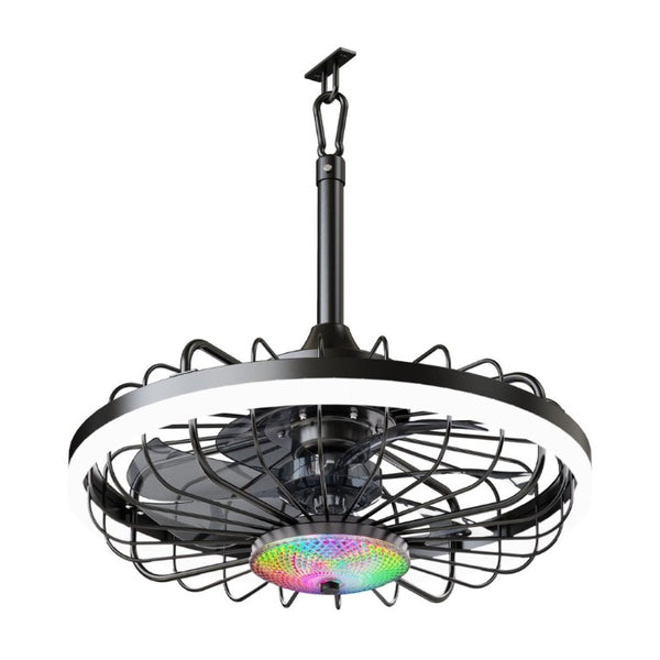 English Elm 19.7 Inch IP65 Flush Mount Outdoor Ceiling Fan with RGB Dimmable LED Patio Light W3886P506777