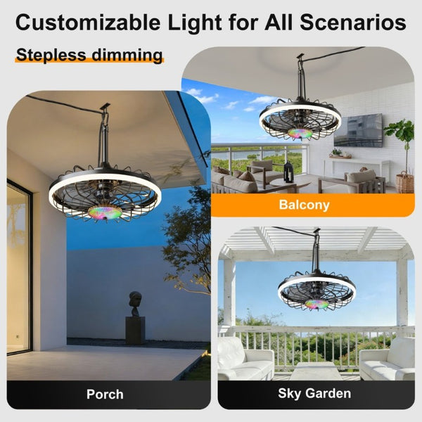 English Elm 19.7 Inch IP65 Flush Mount Outdoor Ceiling Fan with RGB Dimmable LED Patio Light W3886P506777
