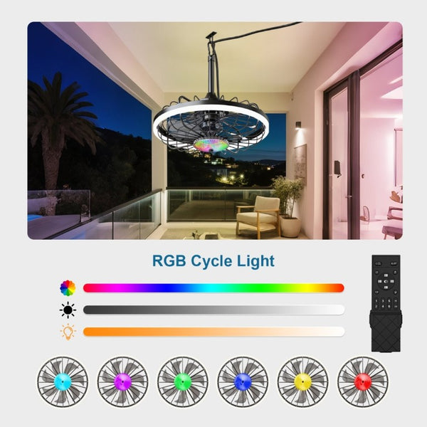 English Elm 19.7 Inch IP65 Flush Mount Outdoor Ceiling Fan with RGB Dimmable LED Patio Light W3886P506777