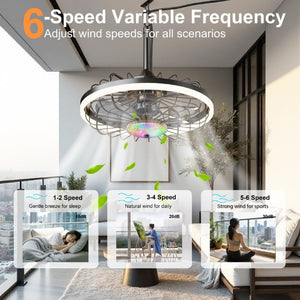 English Elm 19.7 Inch IP65 Flush Mount Outdoor Ceiling Fan with RGB Dimmable LED Patio Light W3886P506777