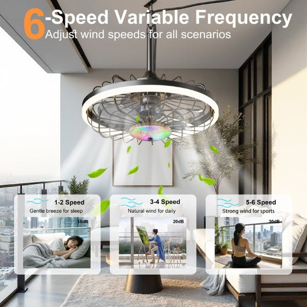 English Elm 19.7 Inch IP65 Flush Mount Outdoor Ceiling Fan with RGB Dimmable LED Patio Light W3886P506777