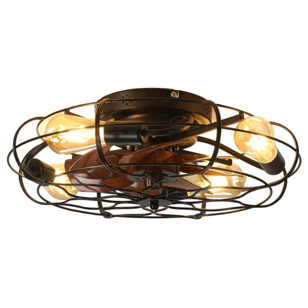English Elm 19.7 Inch Industrial Caged Ceiling Fan with Wood Grain Blades and Remote for Small Rooms W3886P506783