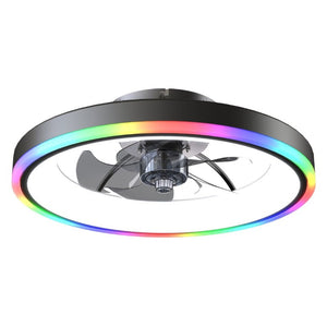 English Elm 19.7 Inch Flush Mount Ceiling Fan RGB Ambient LED Dimmable DC Motor App Control Black W3886P506784