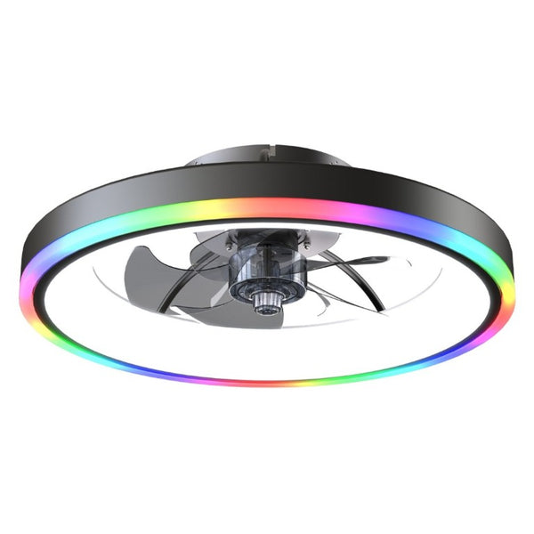 English Elm 19.7 Inch Flush Mount Ceiling Fan RGB Ambient LED Dimmable DC Motor App Control Black W3886P506784