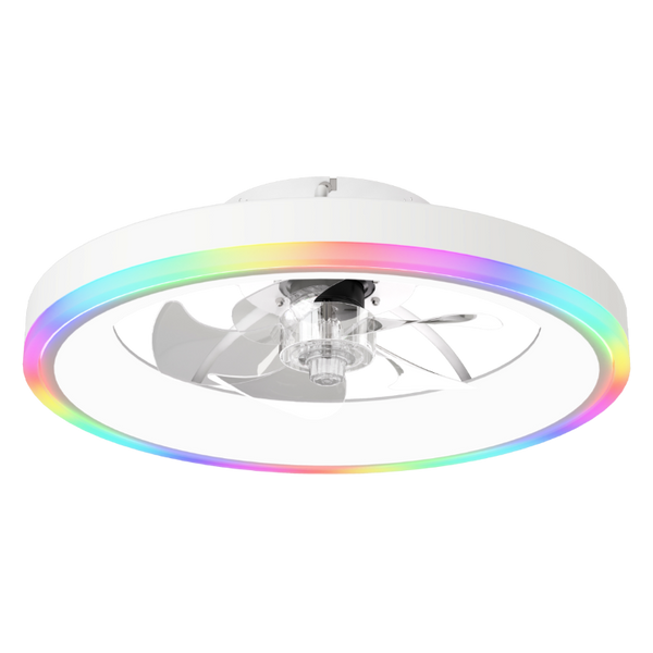 English Elm 19.7 Inch Flush Mount Ceiling Fan RGB Ambient LED Dimmable DC Motor App Control White W3886P506786