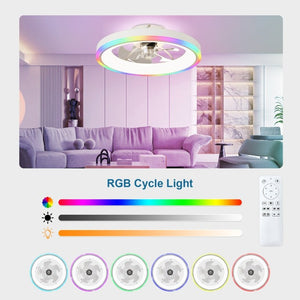 English Elm 19.7 Inch Flush Mount Ceiling Fan RGB Ambient LED Dimmable DC Motor App Control White W3886P506786