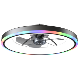 English Elm 23.6 Flush Mount Ceiling Fan RGB Accent LED Dimmable Light App Controlled Bedroom Black W3886P506789