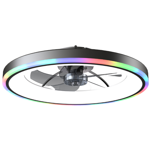 English Elm 23.6 Flush Mount Ceiling Fan RGB Accent LED Dimmable Light App Controlled Bedroom Black W3886P506789